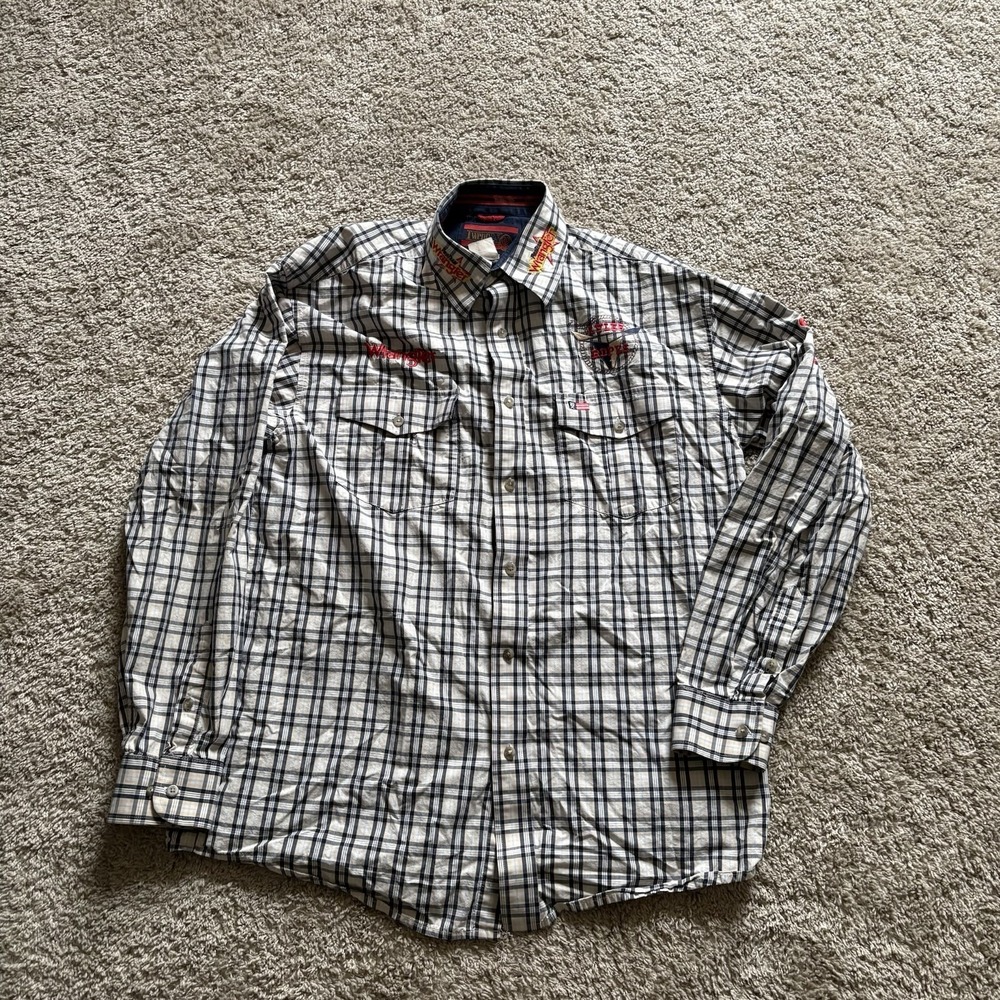 Wrangler Lyles Ropes Button Up Western Rodeo Shirt Men's Large Plaid Multi Color